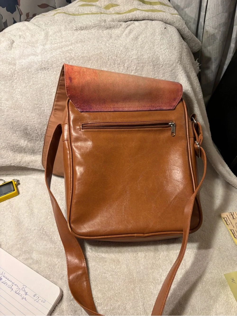 London Leather Crossbody Messenger Bag in Brown with Printed Design